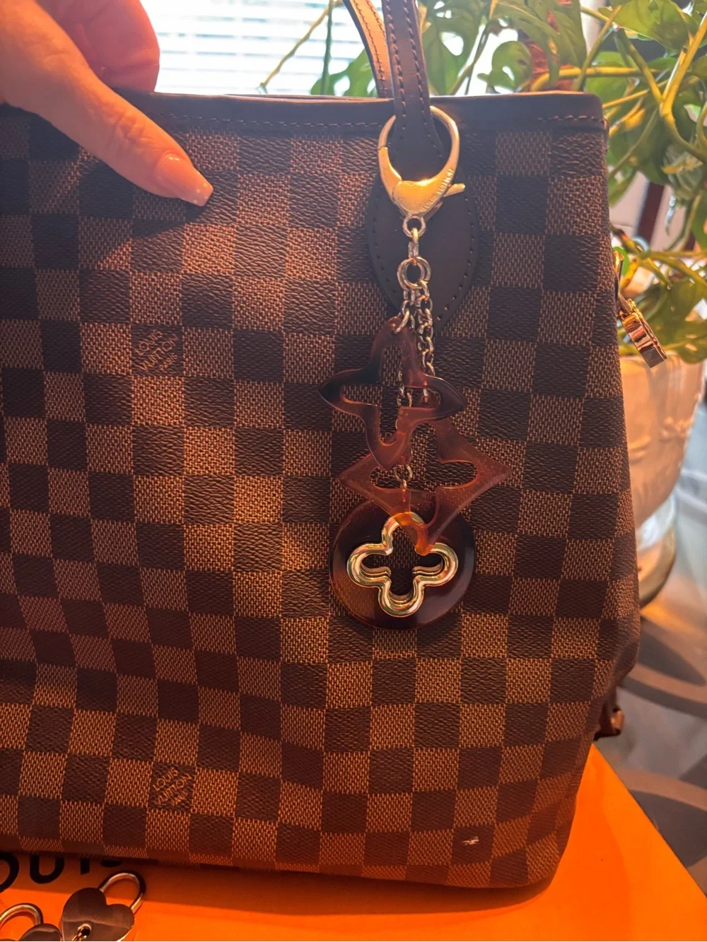 LV Tortoise Brown Keychain & matching Hearts Charm & lock set